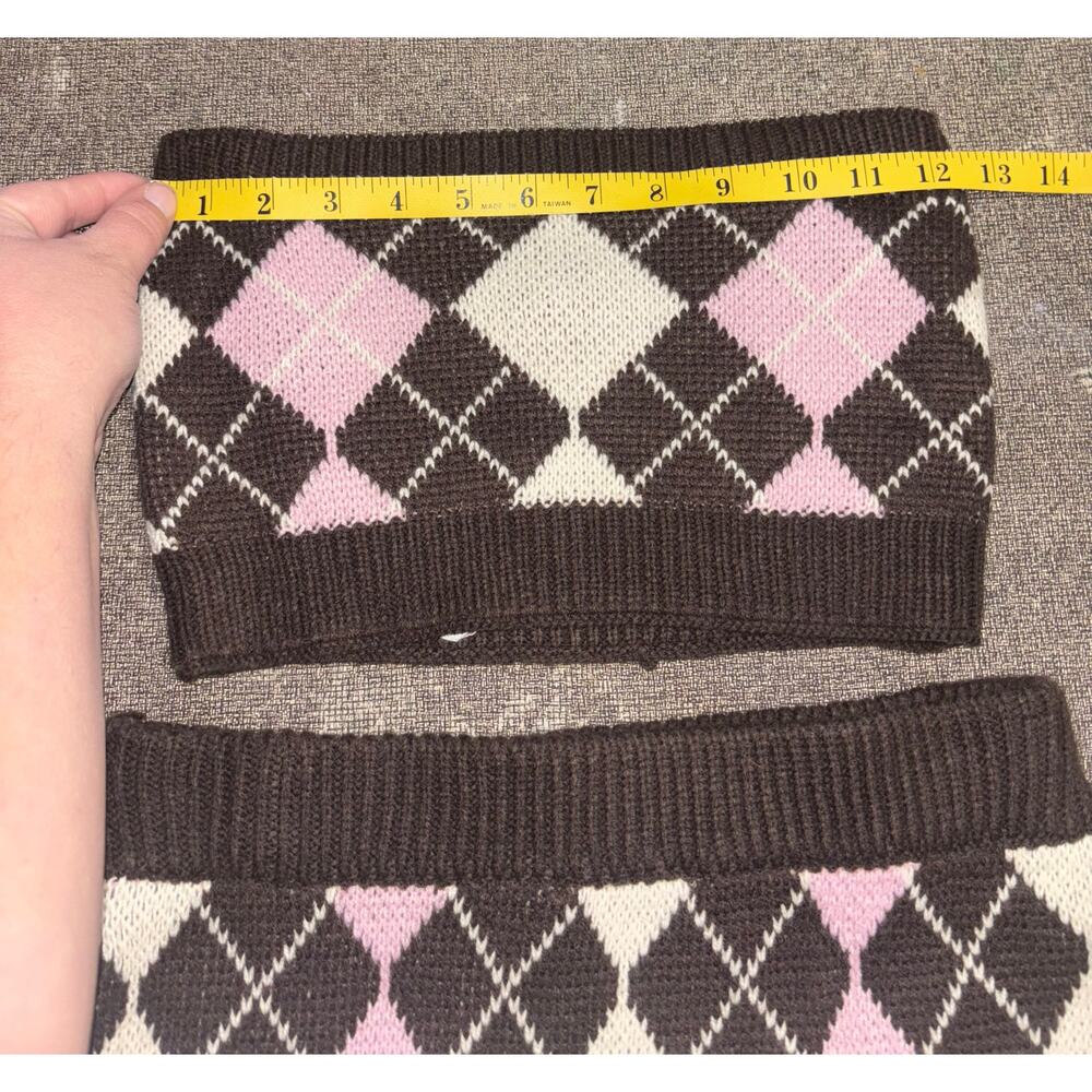 Tilly’s women’s brown argyle sweater tube top and skirt outfit set NWT (XS) - Picture 5 of 8